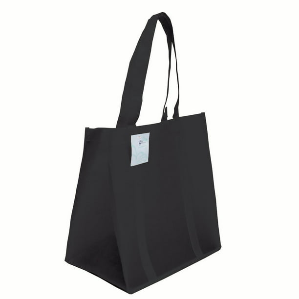 Grocery Tote Shopping Bag Black Reusable Bags Strong Durable Bottom Side Support 